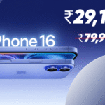 Promotional image for Apple iPhone 16, showing its effective price of ₹29,150 with the original ₹79,900 price crossed out, highlighting the significant iPhone 16 price drop.
